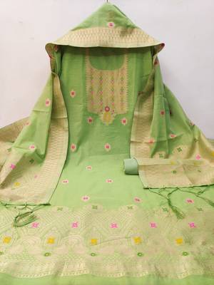 Un-stitch dress materials pure chanderi banarasi silk top soft cotton bottom and woven chanderi banarasi silk dupatta 4