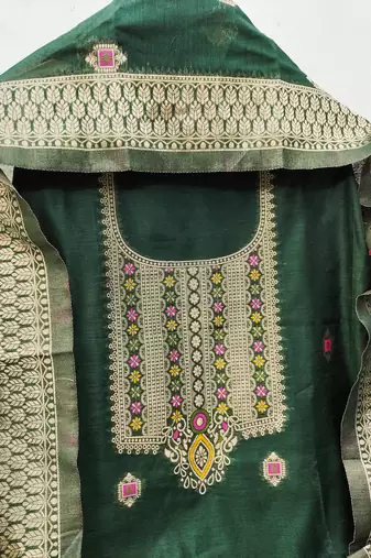Un-stitch dress materials pure chanderi banarasi silk top soft cotton bottom and woven chanderi banarasi silk dupatta