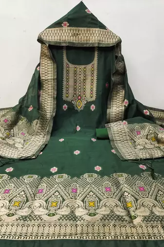 Un-stitch dress materials pure chanderi banarasi silk top soft cotton bottom and woven chanderi banarasi silk dupatta