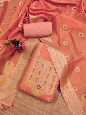 Un-stitch dress materials pure chanderi banarasi silk top soft cotton bottom and woven chanderi banarasi silk dupatta 1