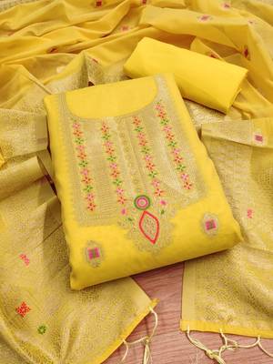 Un-stitch dress materials pure chanderi banarasi silk top soft cotton bottom and woven chanderi banarasi silk dupatta 1