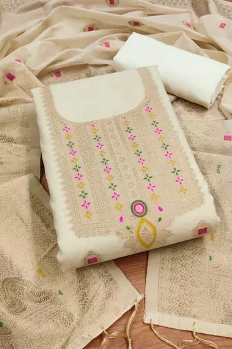 Un-stitch dress materials pure chanderi banarasi silk top soft cotton bottom and woven chanderi banarasi silk dupatta