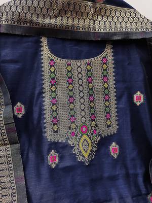 Un-stitch dress materials pure chanderi banarasi silk top soft cotton bottom and woven chanderi banarasi silk dupatta 2