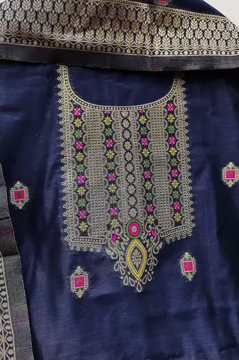 Un-stitch dress materials pure chanderi banarasi silk top soft cotton bottom and woven chanderi banarasi silk dupatta