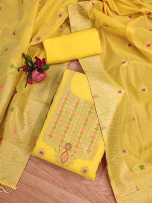 Un-stitch dress materials pure chanderi banarasi silk top soft cotton bottom and woven chanderi banarasi silk dupatta 2