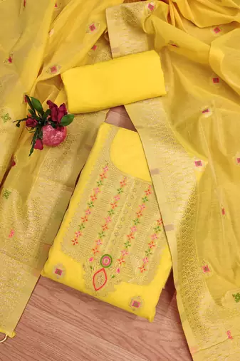 Un-stitch dress materials pure chanderi banarasi silk top soft cotton bottom and woven chanderi banarasi silk dupatta
