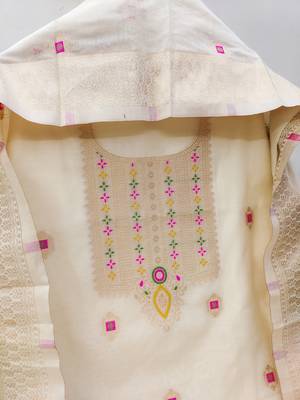 Un-stitch dress materials pure chanderi banarasi silk top soft cotton bottom and woven chanderi banarasi silk dupatta 2