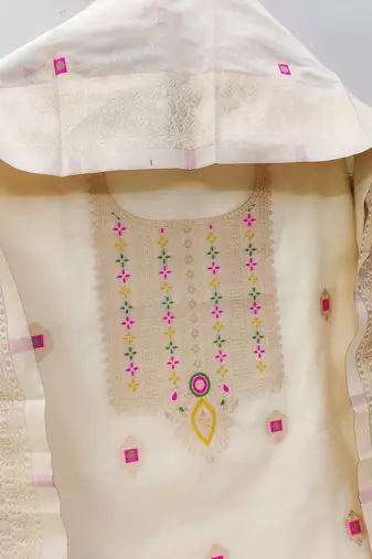 Un-stitch dress materials pure chanderi banarasi silk top soft cotton bottom and woven chanderi banarasi silk dupatta