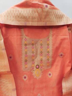 Un-stitch dress materials pure chanderi banarasi silk top soft cotton bottom and woven chanderi banarasi silk dupatta 3