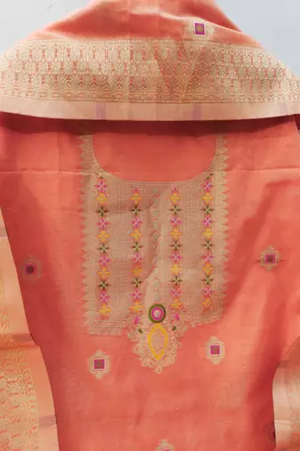 Un-stitch dress materials pure chanderi banarasi silk top soft cotton bottom and woven chanderi banarasi silk dupatta