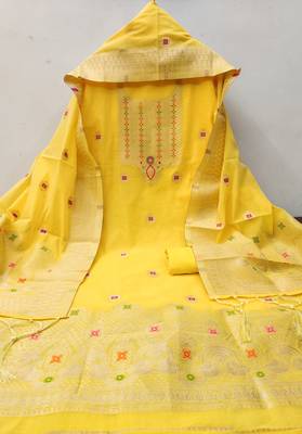 Un-stitch dress materials pure chanderi banarasi silk top soft cotton bottom and woven chanderi banarasi silk dupatta 3
