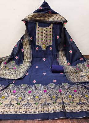 Un-stitch dress materials pure chanderi banarasi silk top soft cotton bottom and woven chanderi banarasi silk dupatta 3