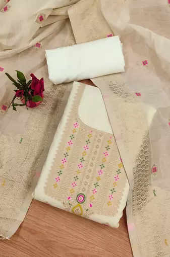 Un-stitch dress materials pure chanderi banarasi silk top soft cotton bottom and woven chanderi banarasi silk dupatta