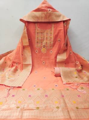 Un-stitch dress materials pure chanderi banarasi silk top soft cotton bottom and woven chanderi banarasi silk dupatta 4
