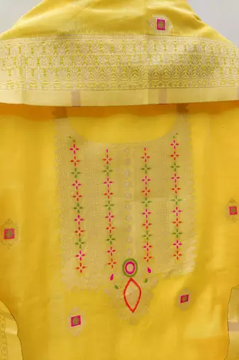 Un-stitch dress materials pure chanderi banarasi silk top soft cotton bottom and woven chanderi banarasi silk dupatta