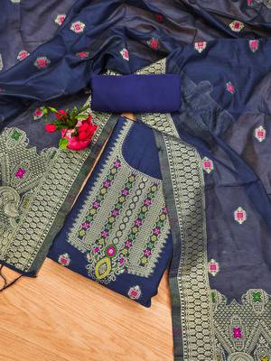 Un-stitch dress materials pure chanderi banarasi silk top soft cotton bottom and woven chanderi banarasi silk dupatta 4