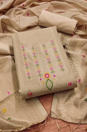 Un-stitch dress materials pure chanderi banarasi silk top soft cotton bottom and woven chanderi banarasi silk dupatta