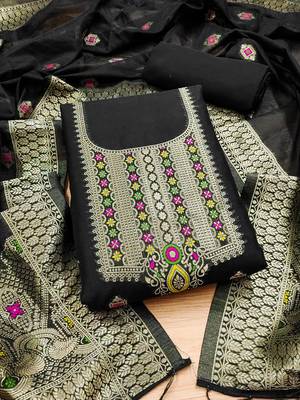 Un-stitch dress materials pure chanderi banarasi silk top soft cotton bottom and woven chanderi banarasi silk dupatta 1