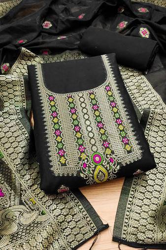 Un-stitch dress materials pure chanderi banarasi silk top soft cotton bottom and woven chanderi banarasi silk dupatta