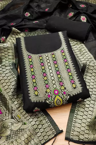 Un-stitch dress materials pure chanderi banarasi silk top soft cotton bottom and woven chanderi banarasi silk dupatta