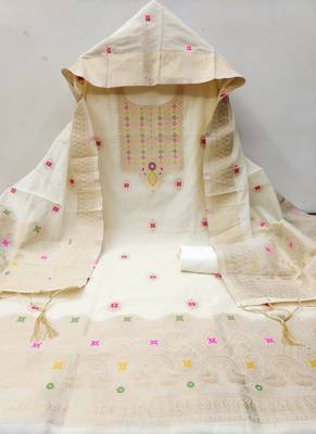 Un-stitch dress materials pure chanderi banarasi silk top soft cotton bottom and woven chanderi banarasi silk dupatta 4