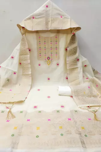 Un-stitch dress materials pure chanderi banarasi silk top soft cotton bottom and woven chanderi banarasi silk dupatta