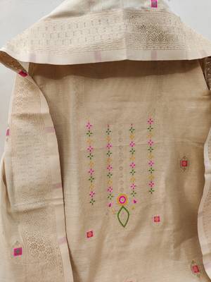 Un-stitch dress materials pure chanderi banarasi silk top soft cotton bottom and woven chanderi banarasi silk dupatta 2