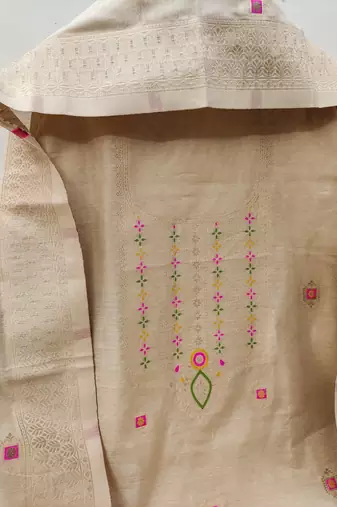 Un-stitch dress materials pure chanderi banarasi silk top soft cotton bottom and woven chanderi banarasi silk dupatta