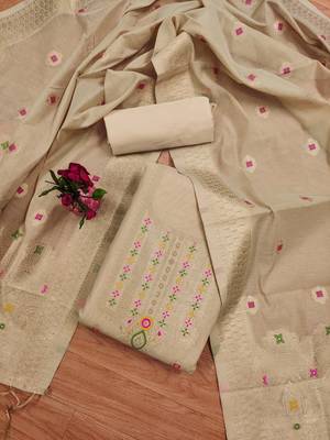 Un-stitch dress materials pure chanderi banarasi silk top soft cotton bottom and woven chanderi banarasi silk dupatta 4