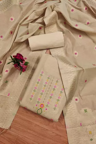Un-stitch dress materials pure chanderi banarasi silk top soft cotton bottom and woven chanderi banarasi silk dupatta