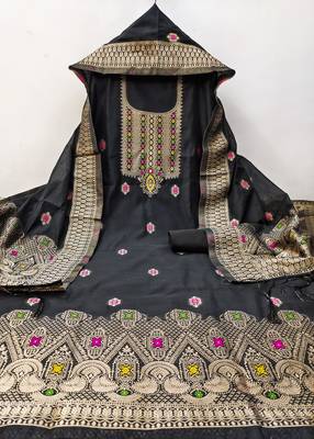 Un-stitch dress materials pure chanderi banarasi silk top soft cotton bottom and woven chanderi banarasi silk dupatta 3