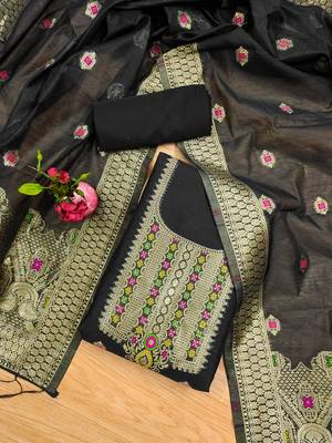 Un-stitch dress materials pure chanderi banarasi silk top soft cotton bottom and woven chanderi banarasi silk dupatta 4