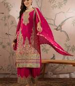 pink chinon  top with dupatta full sleeve embroidered straight top