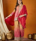 pink chinon   kurta palazzo set with dupatta full sleeve embroidered straight top