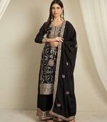 black chinon  top with bottom and dupatta full sleeve embroidered kurta palazzo set