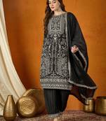 black chinon  top with chinon dupatta full sleeve embroidered straight kurta