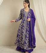 purple chinon   top with   bottom 3/4 sleeve embroidered a-line jacket