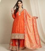 orange chinon  top with bottom and dupatta full sleeve embroidered kurta palazzo set