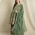 green georgette   top with bottom and dupatta full sleeve embroidered kurta palazzo set