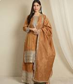 brown organza  top with bottom and dupatta full sleeve embroidered straight kurta palazzo set