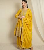 yellow chinon  top with bottom and dupatta full sleeve embroidered kurta palazzo set