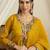 yellow organza   top with bottom and dupatta 3/4 sleeve embroidered straight kurta palazzo set