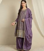 purple chinon  top with bottom and dupatta full sleeve embroidered kurta palazzo set