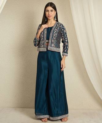 rama chinon  top with bottom 3/4 sleeve embroidered straight kurta 1