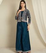 rama chinon  top with bottom 3/4 sleeve embroidered straight kurta