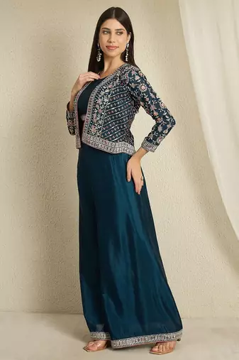 rama chinon  top with bottom 3/4 sleeve embroidered straight kurta