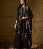 black chinon  top with bottom and dupatta full sleeve embroidered a-line kurti