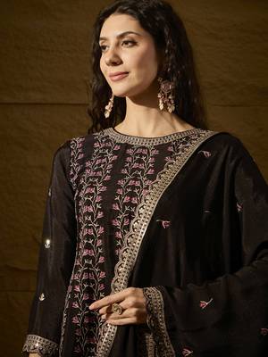 black chinon  top with bottom and dupatta full sleeve embroidered a-line kurti 4