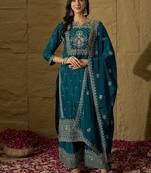 rama chinon  top with bottom and dupatta full sleeve embroidered straight kurta