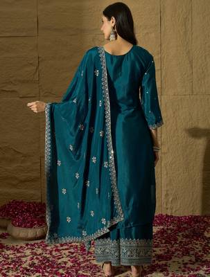 rama chinon  top with bottom and dupatta full sleeve embroidered straight kurta 2